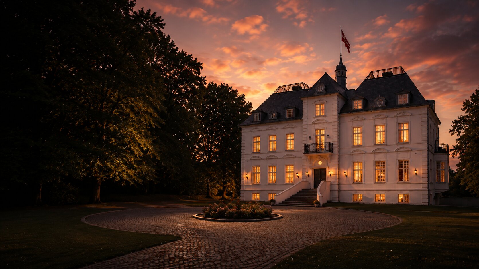 Slottet udefra ved solnedgang